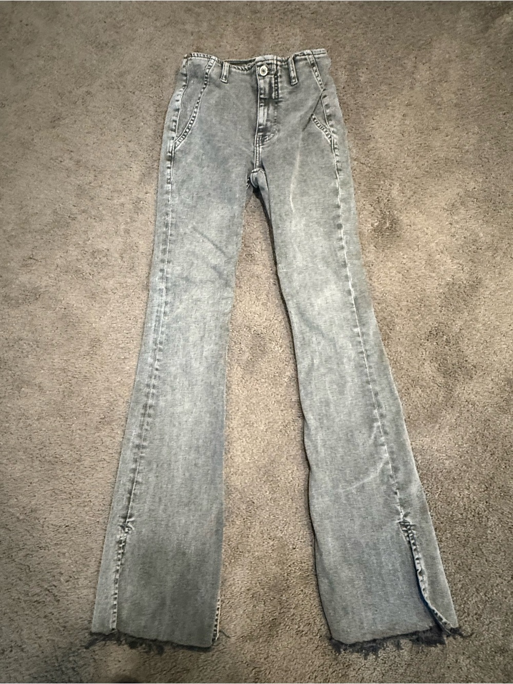 We The Free Light Gray High-Rise Flare Jeans with side slit